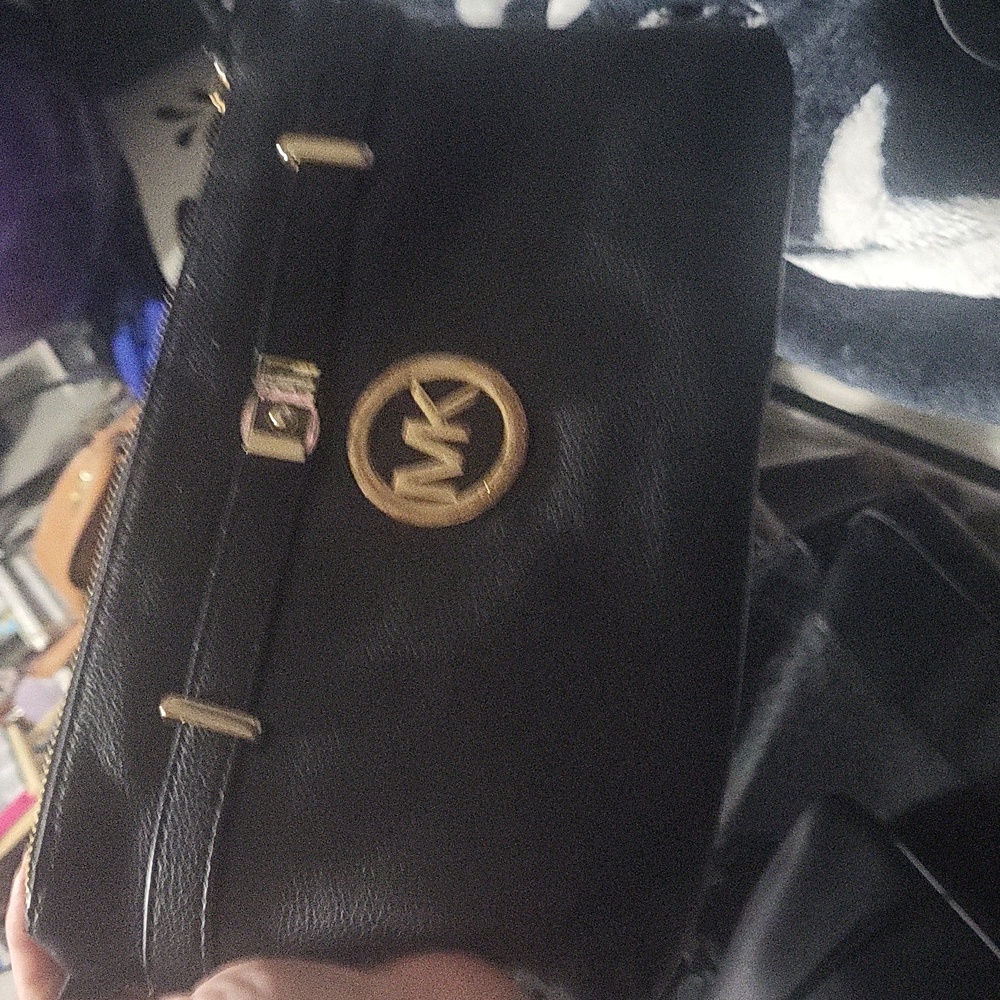Michael Kors Black Pouch with Gold Emblem